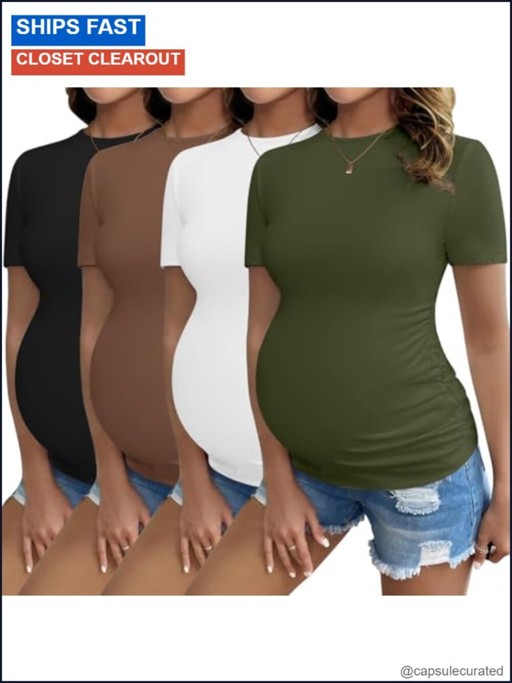 Ekouaer 4 Pack Maternity T-Shirts Short Sleeve Crew Neck